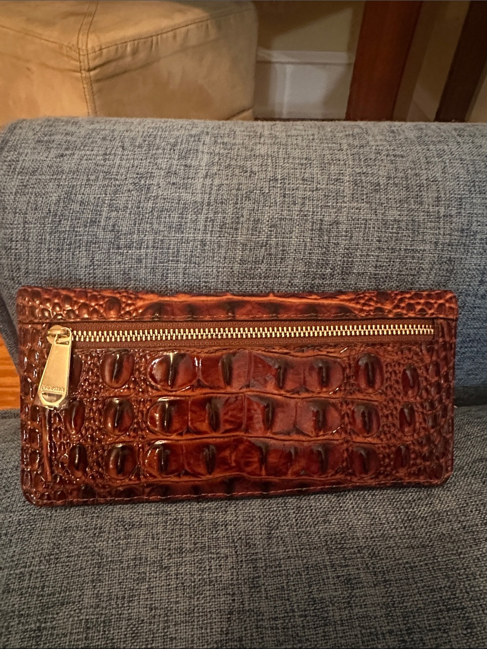 Brahmin Glossy Brown Croc-Embossed Leather Wallet - Picture 2 of 6